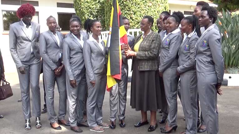 First Lady Janet Museveni Sees off The She-Cranes Takeoff To Netball World cup 2019, as players Plan To Strike Over Unfulfilled Bonus Promises